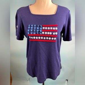 Blue American flag flower shirt